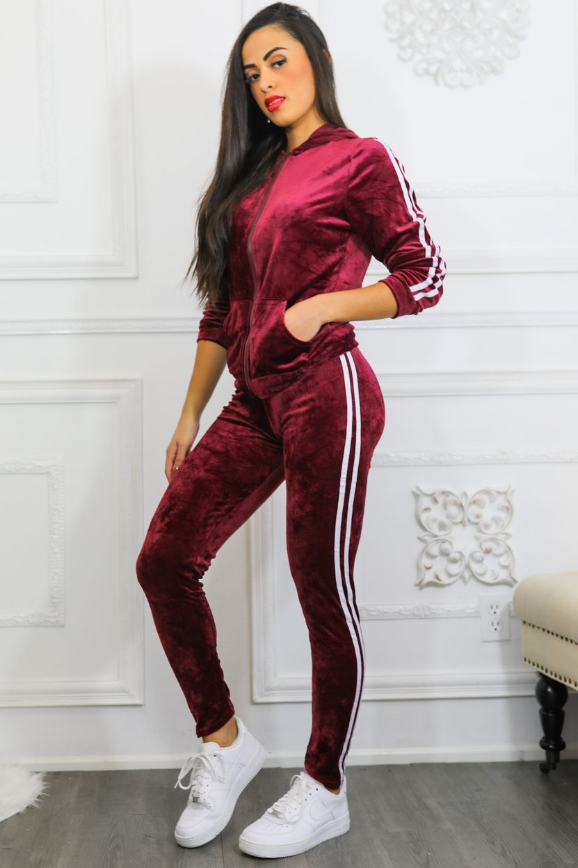 Lined up Sporty Hooded Faux Suede Jogger Set