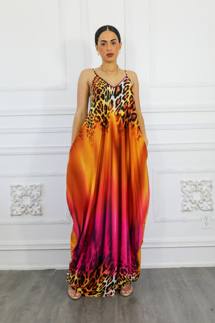 Cheetah Ombré Print Flow Maxi Dress with Side Pockets