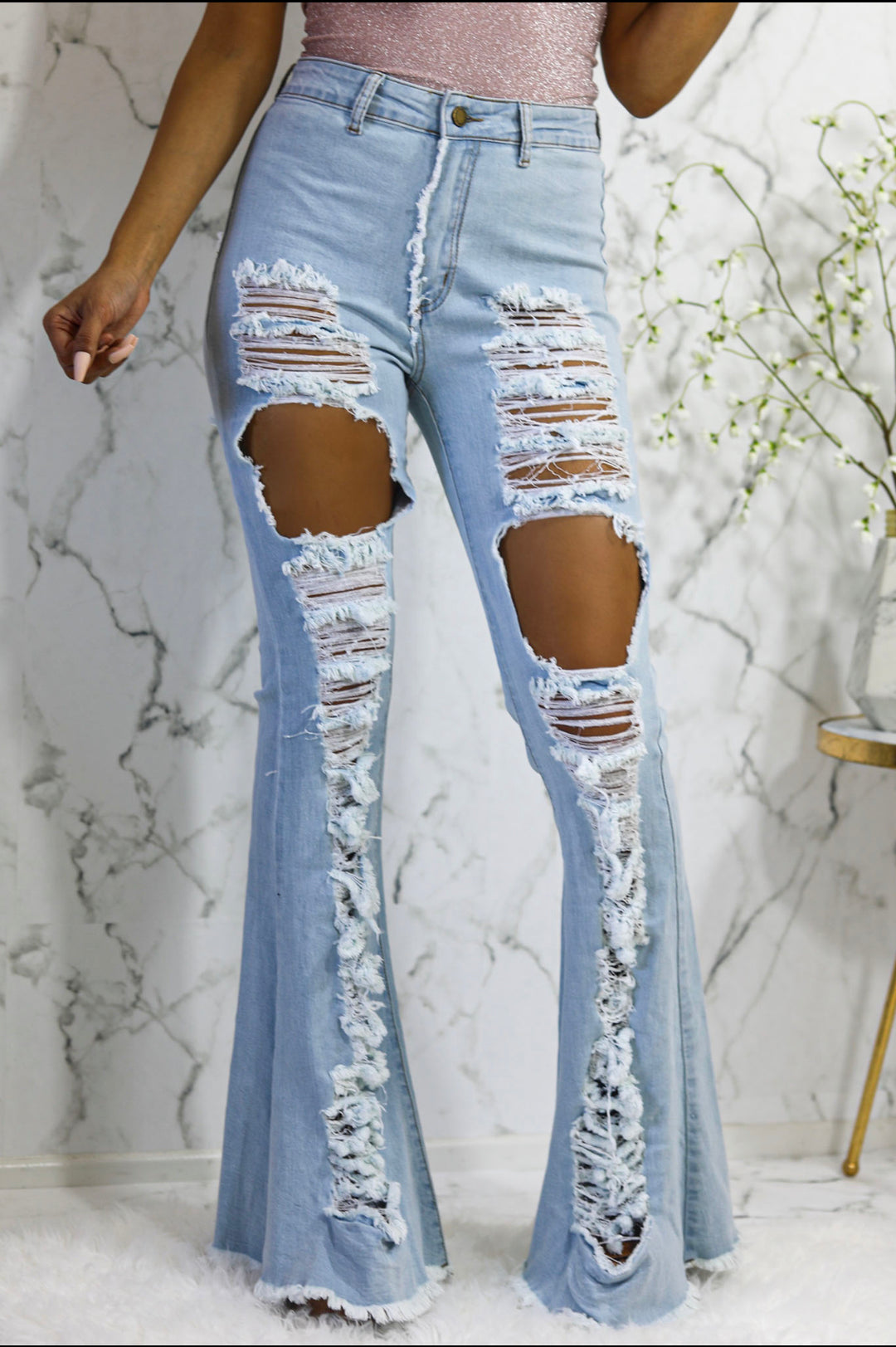 Lolata High Rise Flare Denim Distressed Jeans