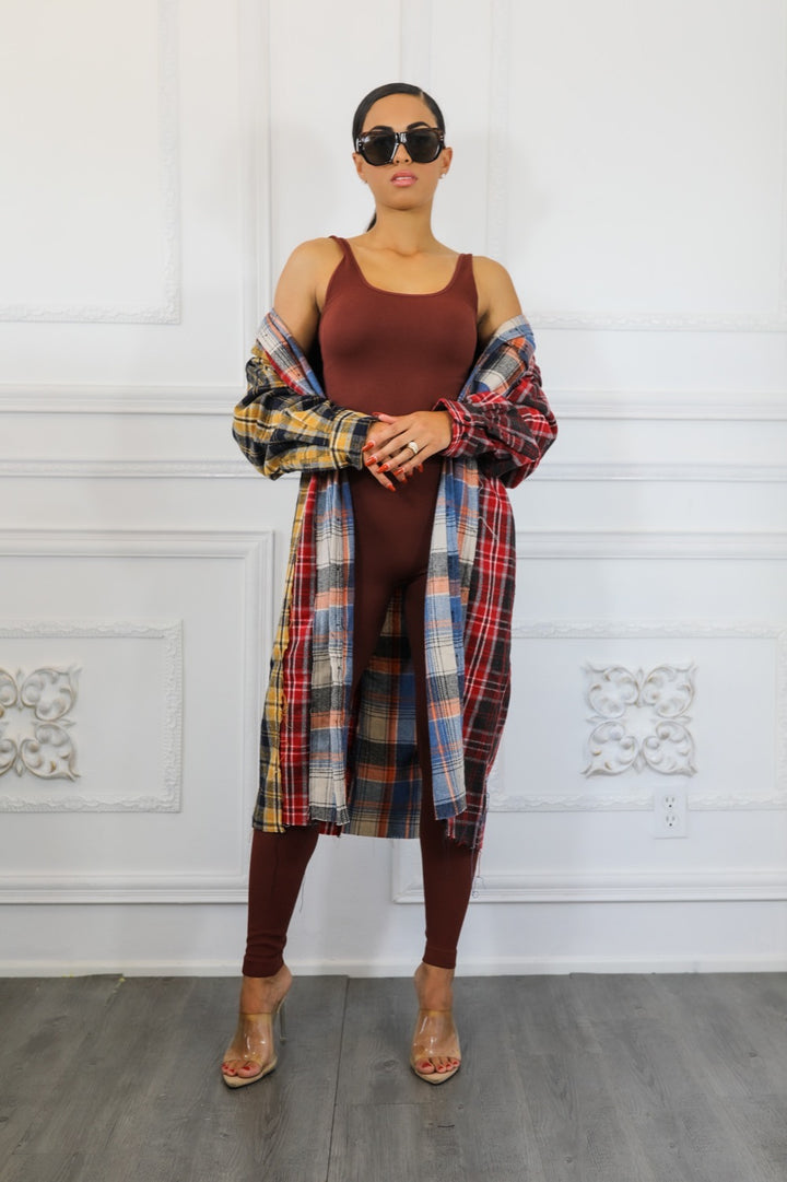 Distressed Long Plaid Patches Shacket