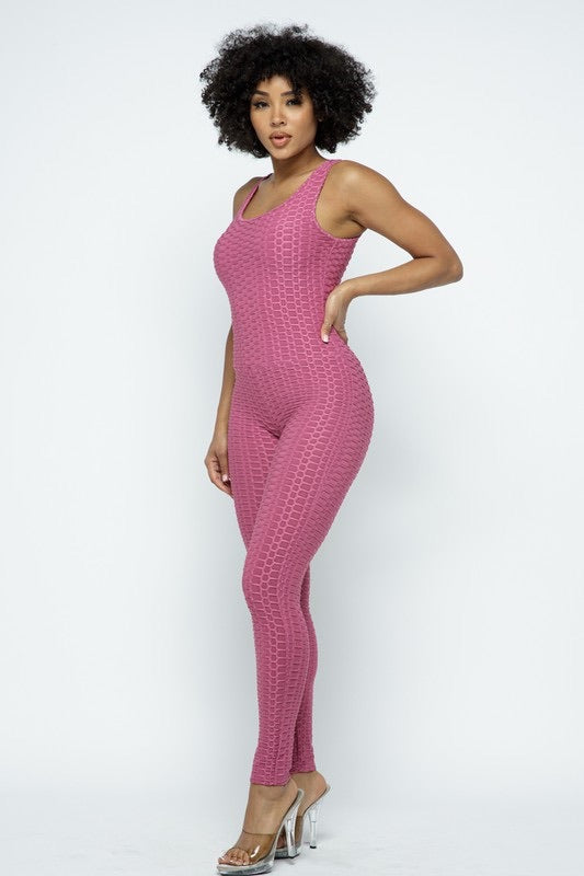 Scrunch Butt Lifting Anti Cellulite Honeycomb Textured Jumpsuit - SURELYMINE