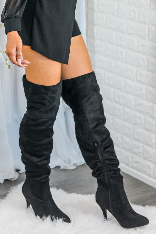 Unmatchable Pointy Slouchy Knee and Thigh High Boots Black - SURELYMINE