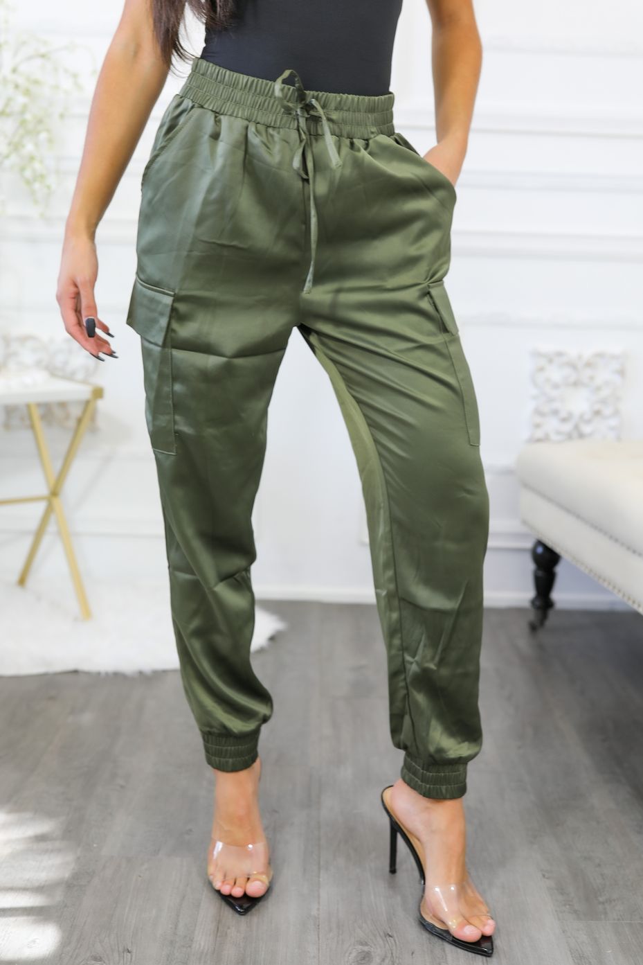 Dress Me Up Satin Cargo Jogger Pants