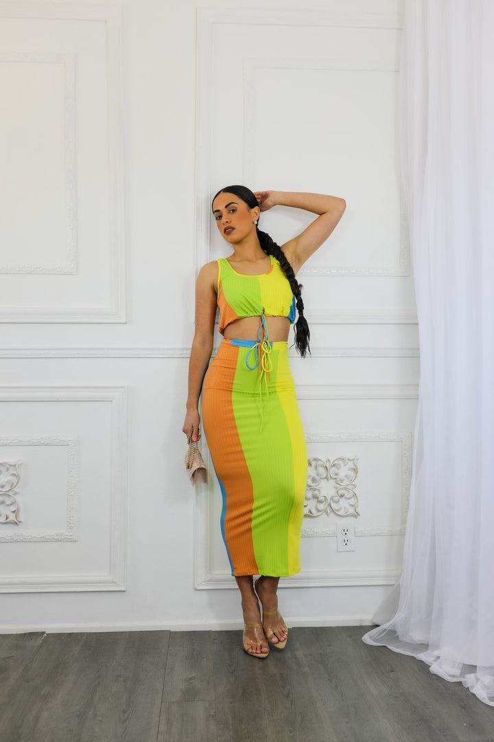 Multi Color Midi Skirt Set