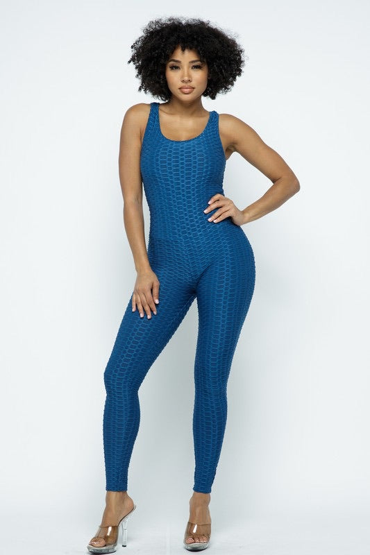 Scrunch Butt Lifting Anti Cellulite Honeycomb Textured Jumpsuit - SURELYMINE