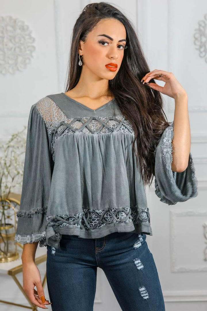 Bohemian Ribbed Flowers Top