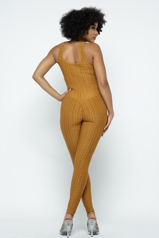 Scrunch Butt Lifting Anti Cellulite Honeycomb Textured Jumpsuit - SURELYMINE