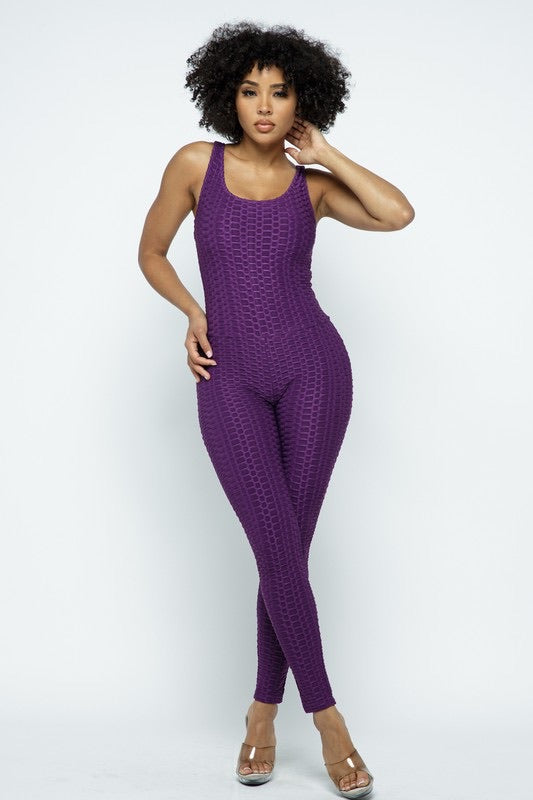 Scrunch Butt Lifting Anti Cellulite Honeycomb Textured Jumpsuit - SURELYMINE