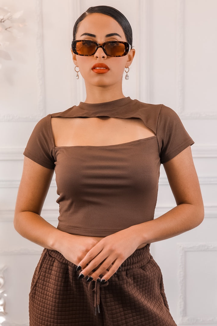 Asymmetrical Cut Out Ribbed Cropped Top