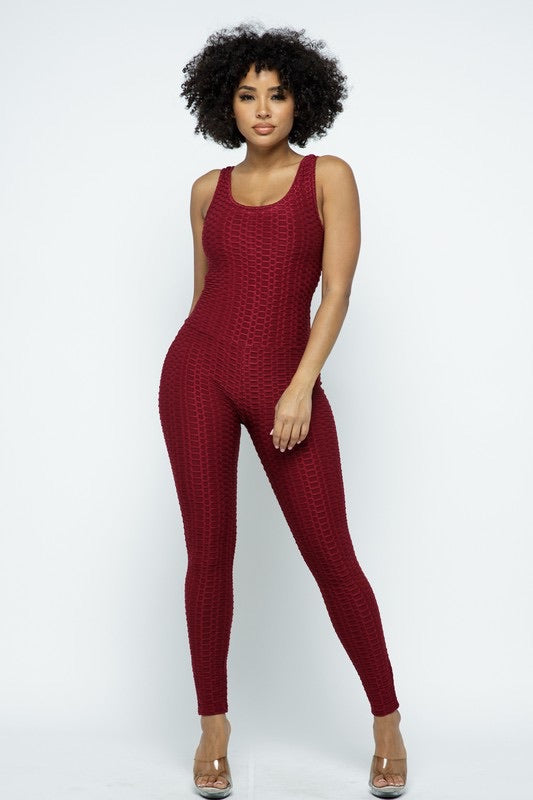 Scrunch Butt Lifting Anti Cellulite Honeycomb Textured Jumpsuit - SURELYMINE