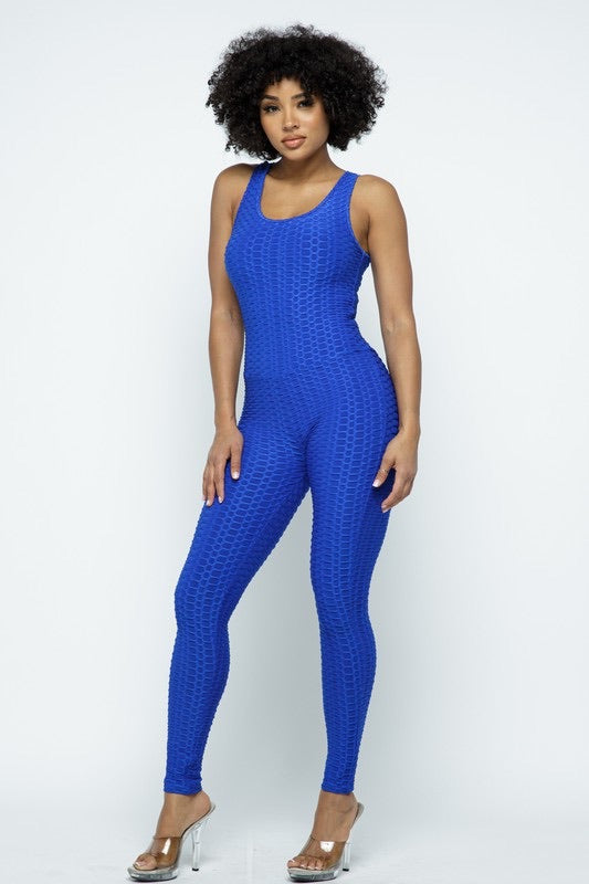 Scrunch Butt Lifting Anti Cellulite Honeycomb Textured Jumpsuit - SURELYMINE