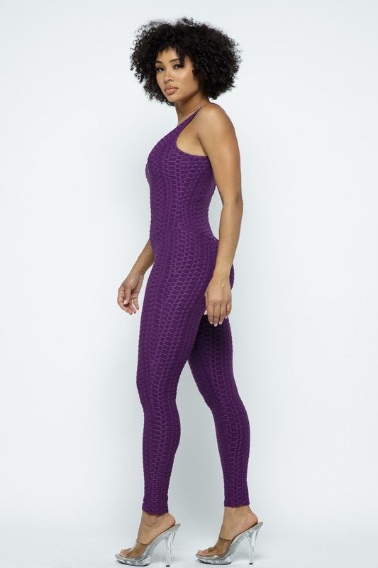 Scrunch Butt Lifting Anti Cellulite Honeycomb Textured Jumpsuit - SURELYMINE