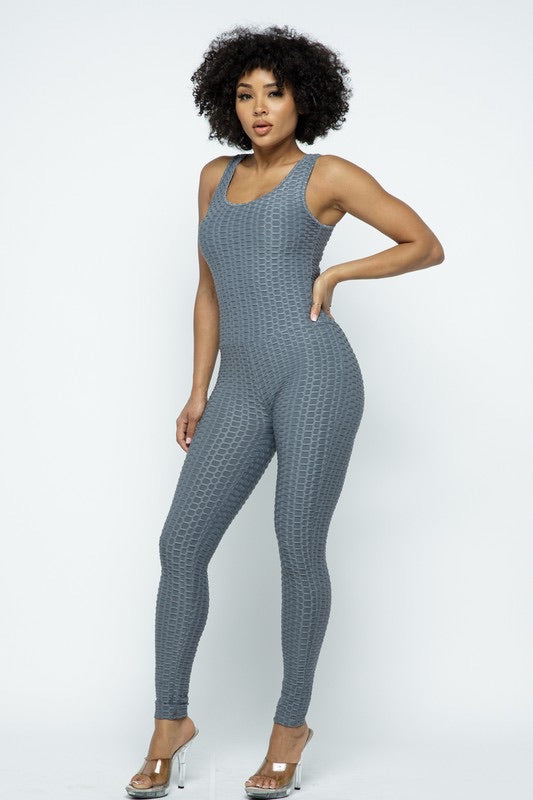 Scrunch Butt Lifting Anti Cellulite Honeycomb Textured Jumpsuit - SURELYMINE