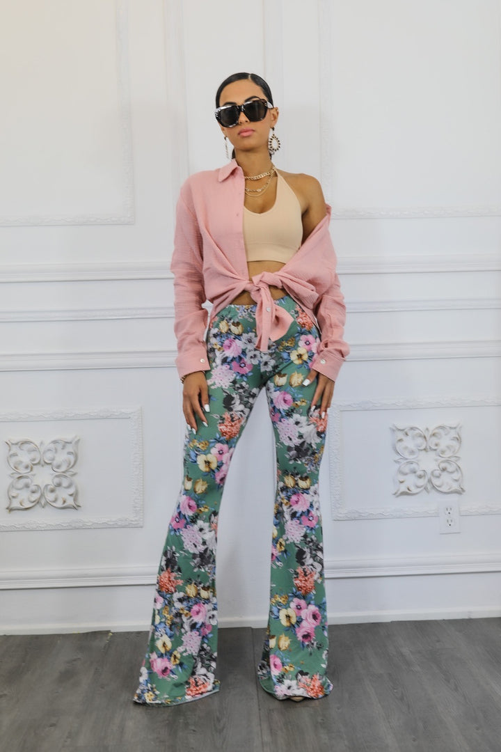 Floral Print Bell Bottom Pants