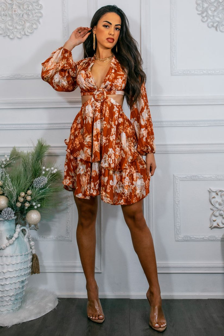 Bells Are Ringing Cut out  Long Sleeves Ruffle Mini Dress