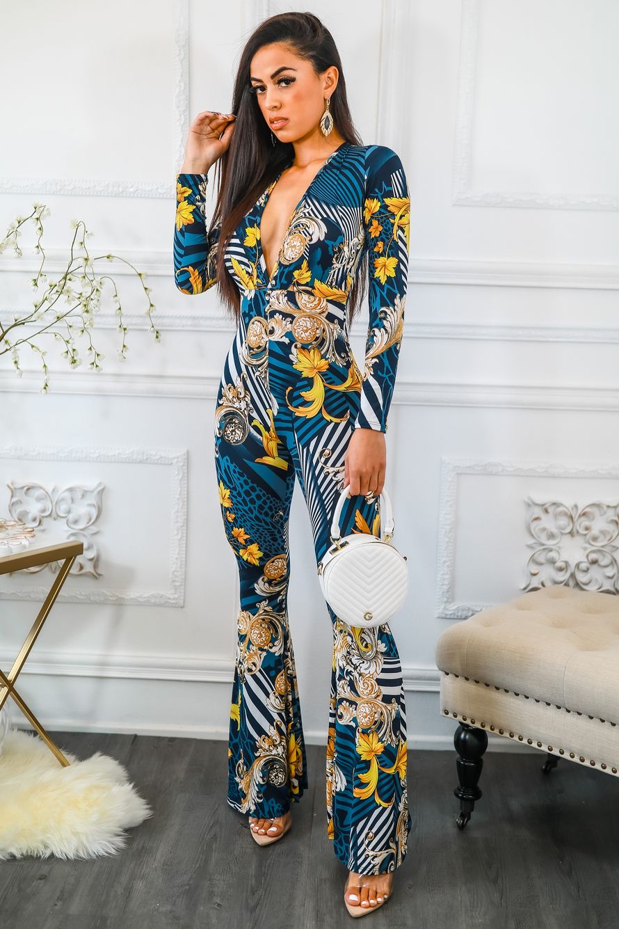 Rich and Ready Deep V Neck Jumpsuit