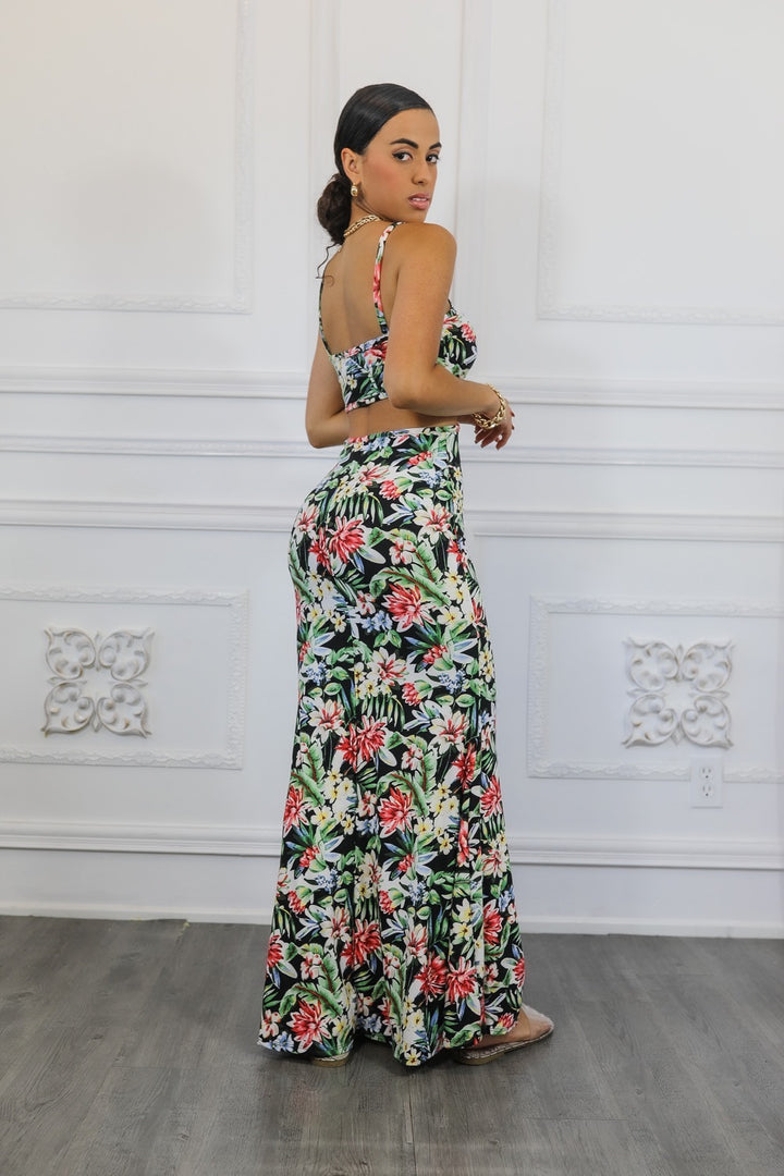 Floral Mermaid Maxi With Cutouts Dress