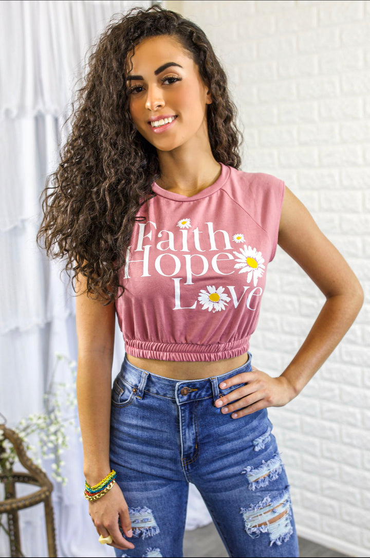 Faith Hope Love Elastic Waist Crop top