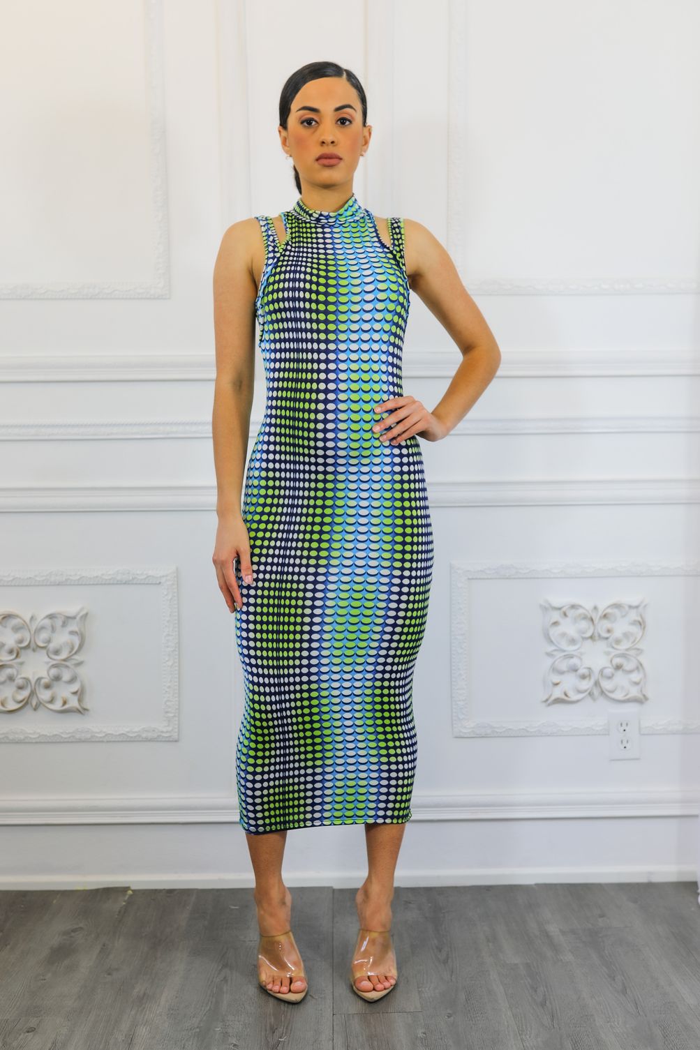 Multi Dimension Scale Print Midi Dress