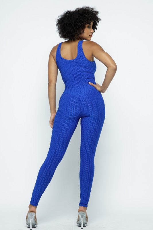 Scrunch Butt Lifting Anti Cellulite Honeycomb Textured Jumpsuit - SURELYMINE