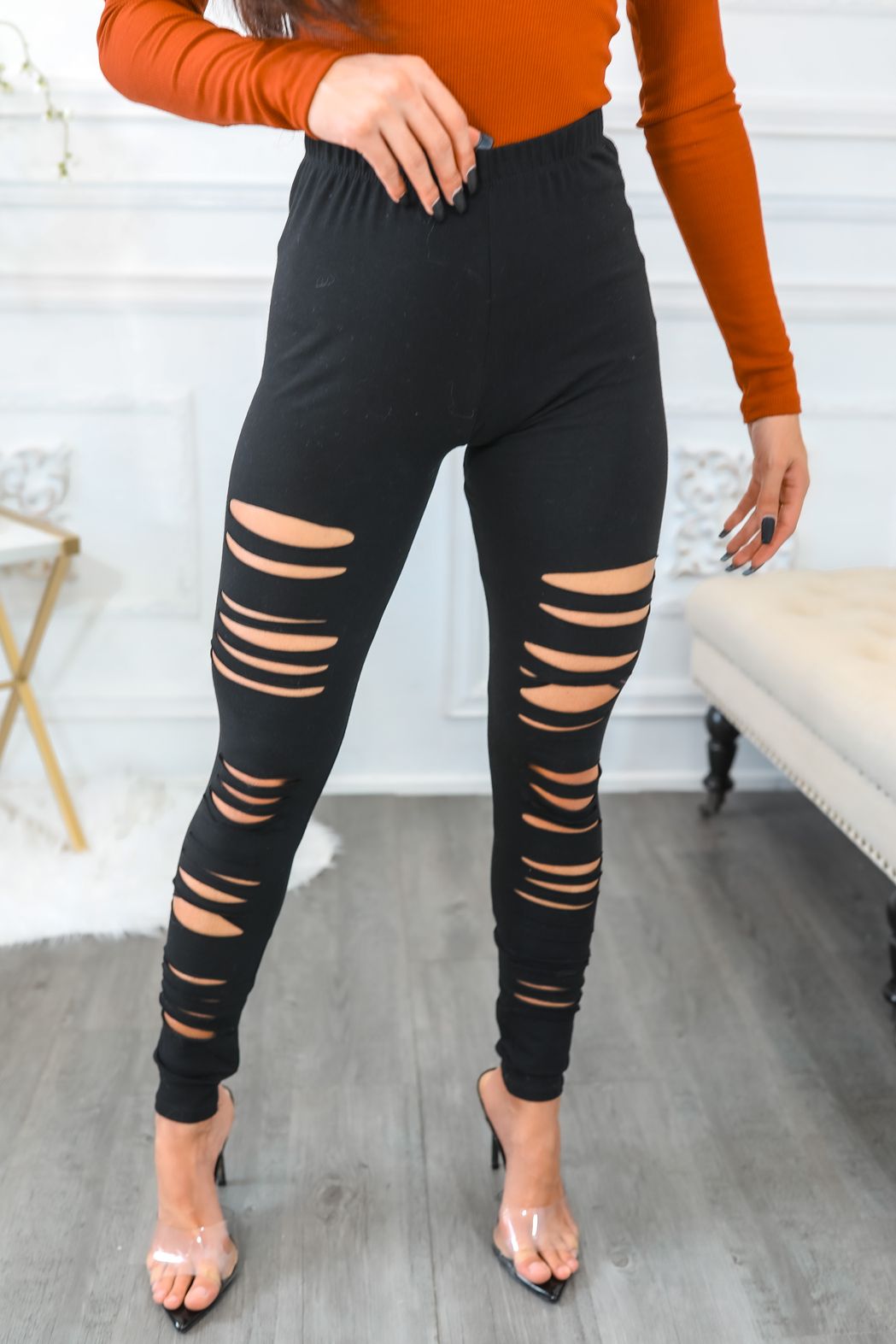 Code Shred Cut Out Destroyed Leggings