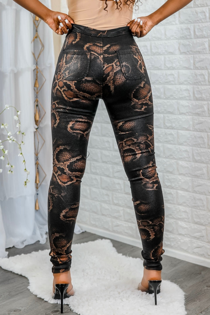 Coated Snake Print Skinny Jeans - SURELYMINE