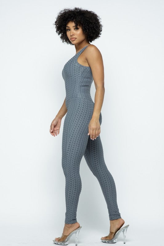 Scrunch Butt Lifting Anti Cellulite Honeycomb Textured Jumpsuit - SURELYMINE