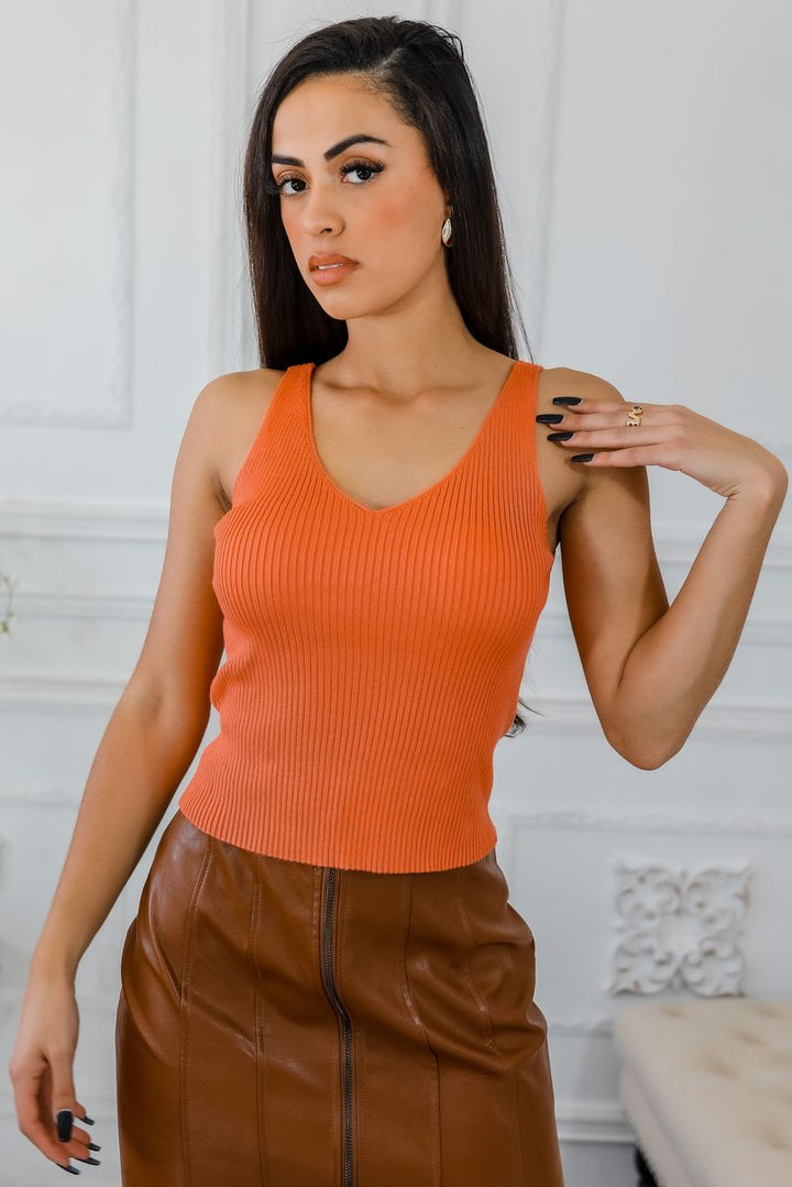 Vienna V-Neck Ribbed Sleeveless Top