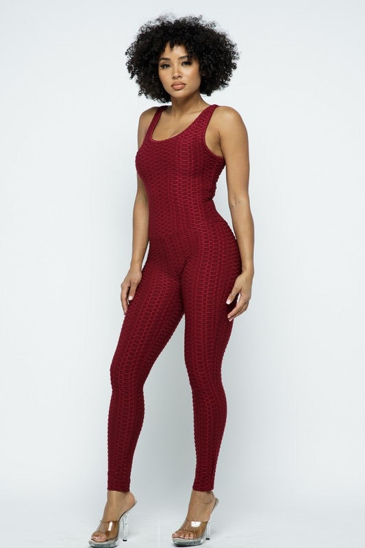 Scrunch Butt Lifting Anti Cellulite Honeycomb Textured Jumpsuit - SURELYMINE