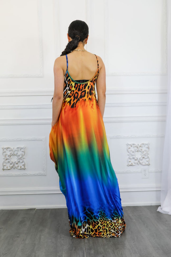 Cheetah Ombré Print Flow Maxi Dress with Side Pockets