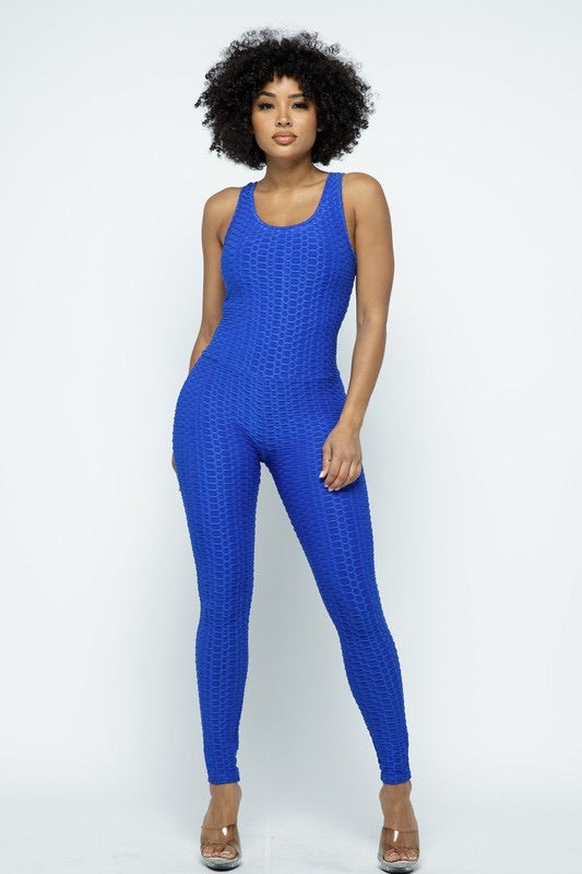 Scrunch Butt Lifting Anti Cellulite Honeycomb Textured Jumpsuit - SURELYMINE