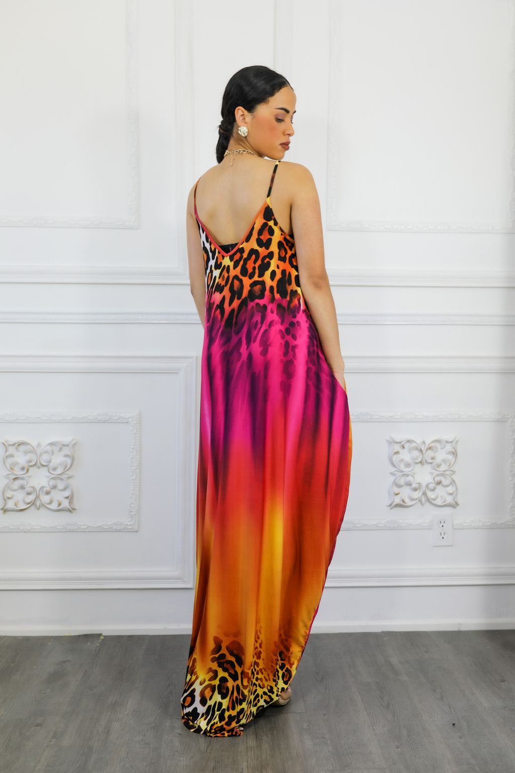 Cheetah Ombré Print Flow Maxi Dress with Side Pockets