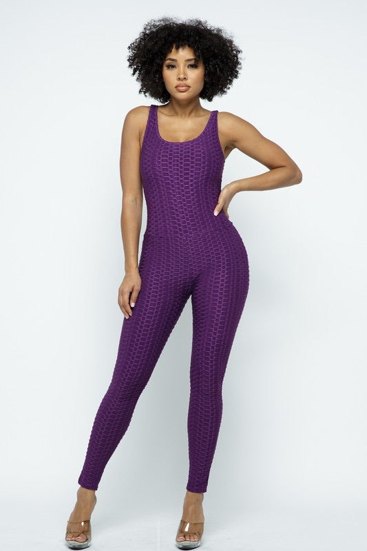 Scrunch Butt Lifting Anti Cellulite Honeycomb Textured Jumpsuit - SURELYMINE