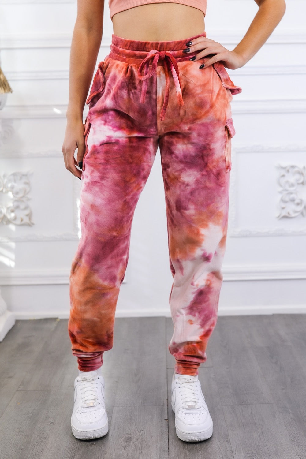 Velvet Tie Dye Cargo Jogger Pants