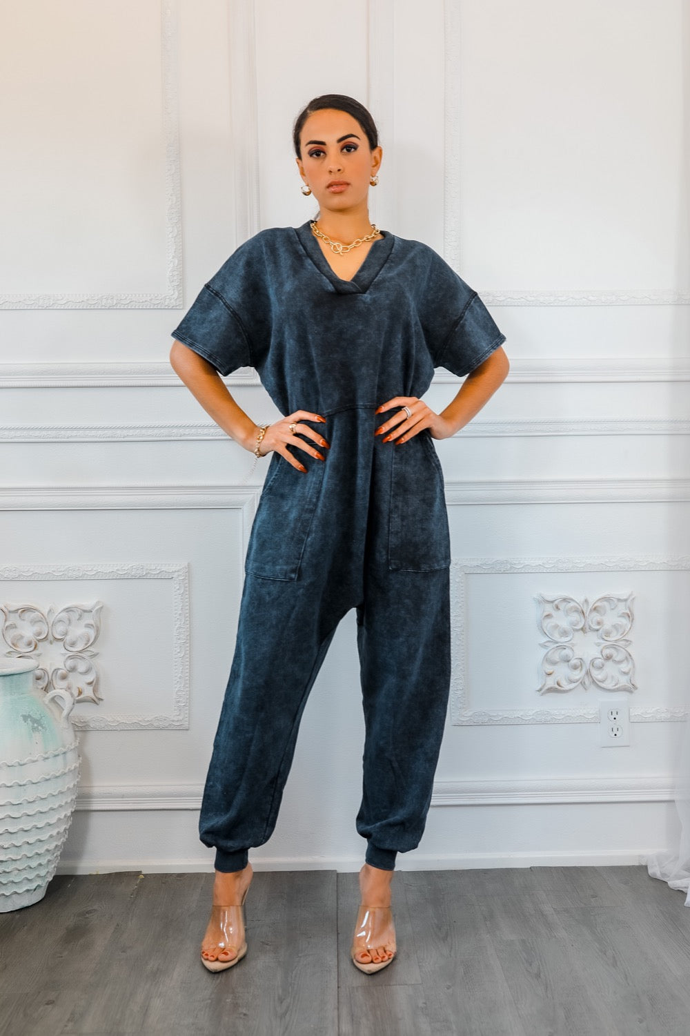 Bring It Back Mineral Wash French Terry Harem Jumpsuit