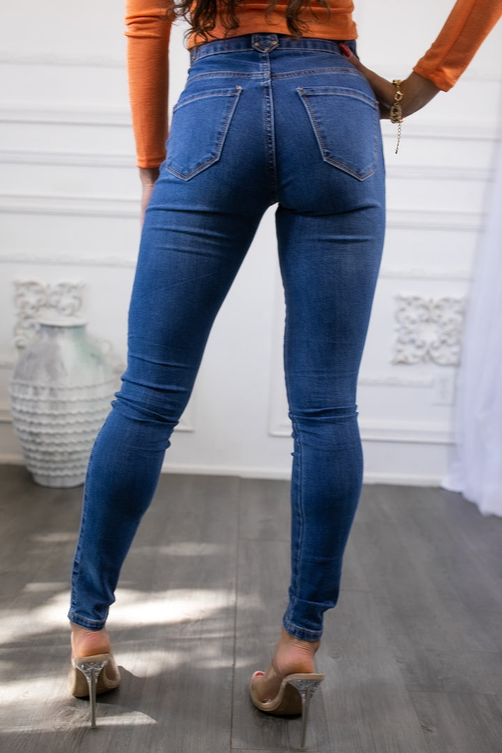 Stretch V Detail Skinny Jeans