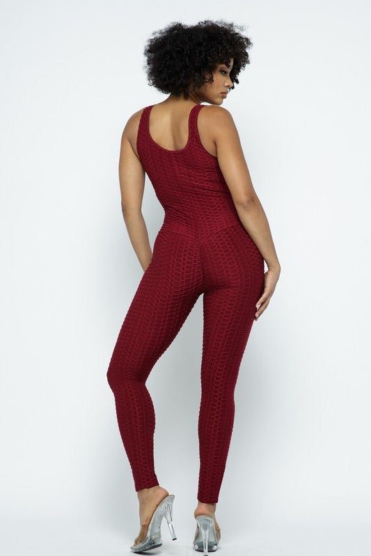 Scrunch Butt Lifting Anti Cellulite Honeycomb Textured Jumpsuit - SURELYMINE