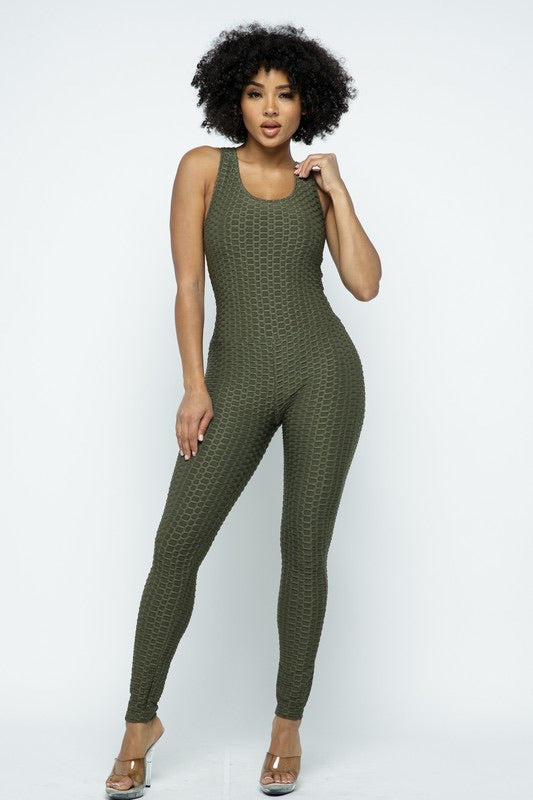 Scrunch Butt Lifting Anti Cellulite Honeycomb Textured Jumpsuit - SURELYMINE