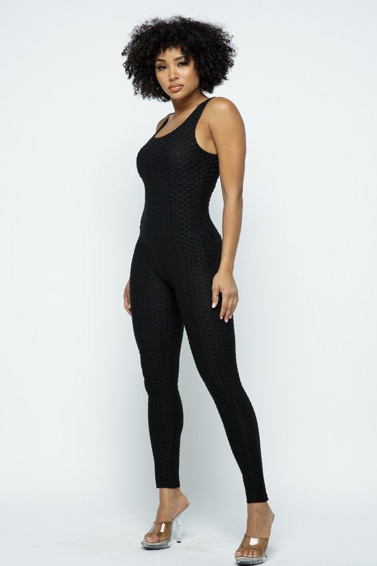 Scrunch Butt Lifting Anti Cellulite Honeycomb Textured Jumpsuit - SURELYMINE