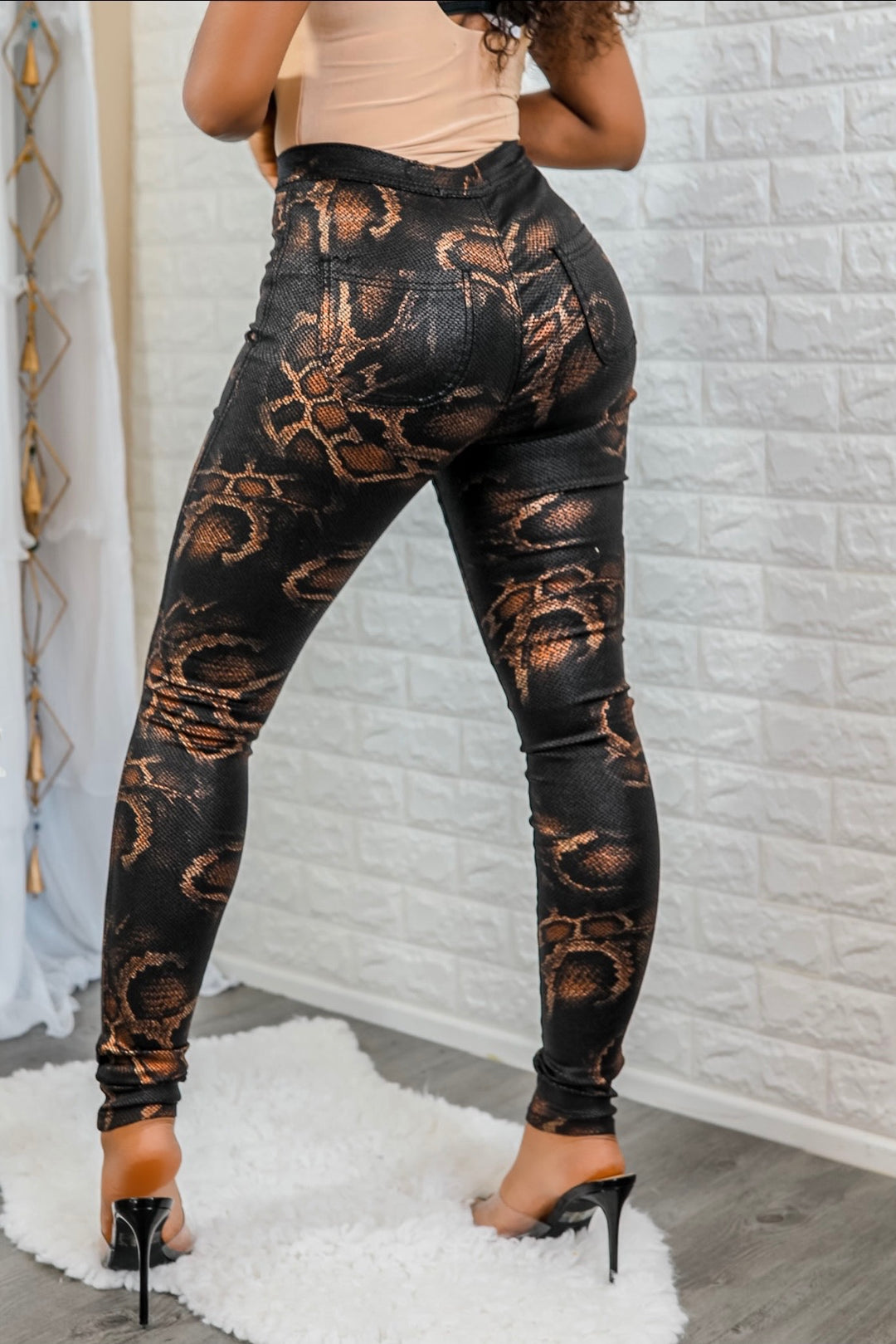 Coated Snake Print Skinny Jeans - SURELYMINE