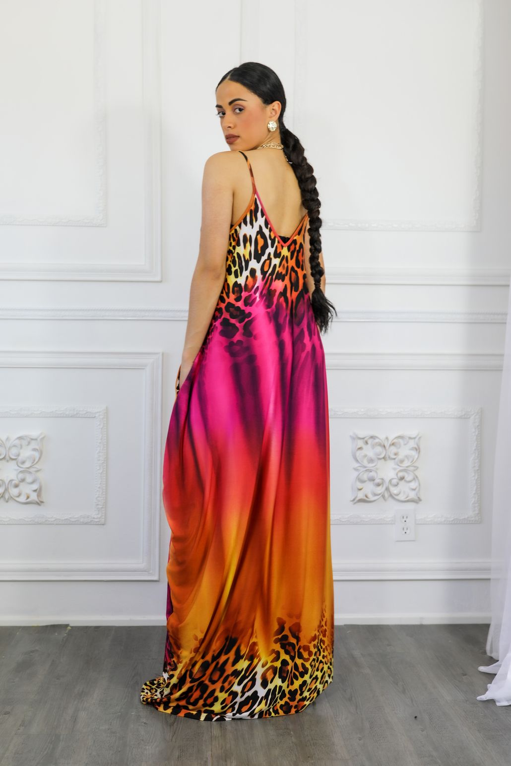 Cheetah Ombré Print Flow Maxi Dress with Side Pockets