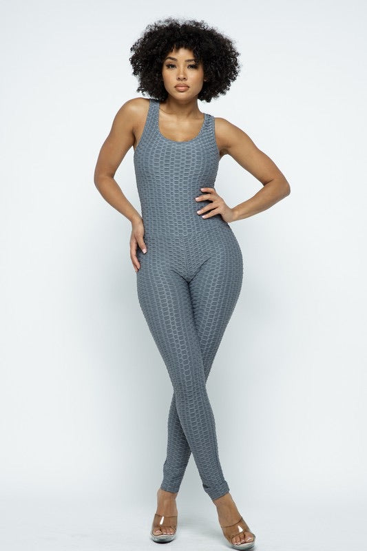 Scrunch Butt Lifting Anti Cellulite Honeycomb Textured Jumpsuit - SURELYMINE