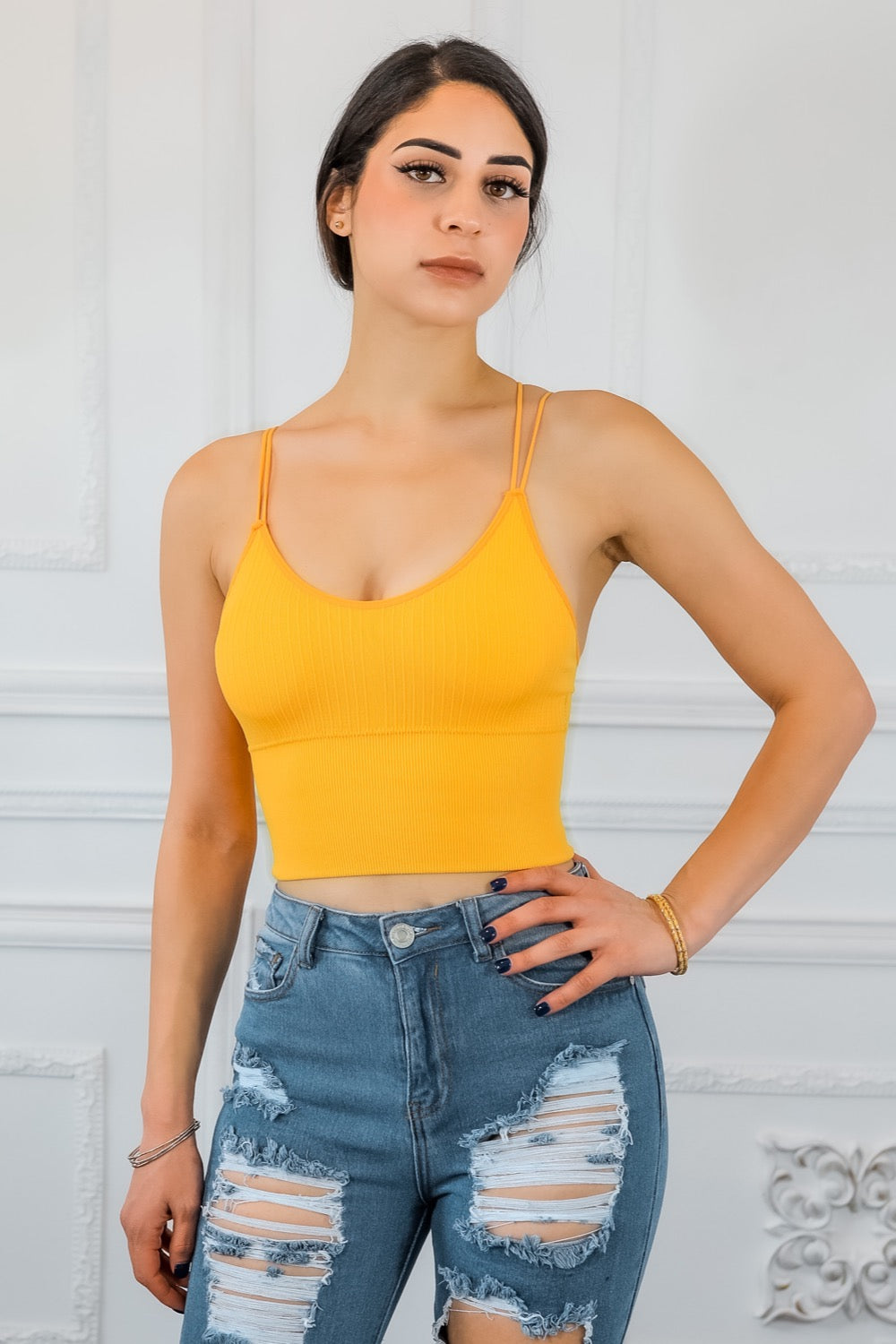 Seamless Padded Double Back Strap Crop Top