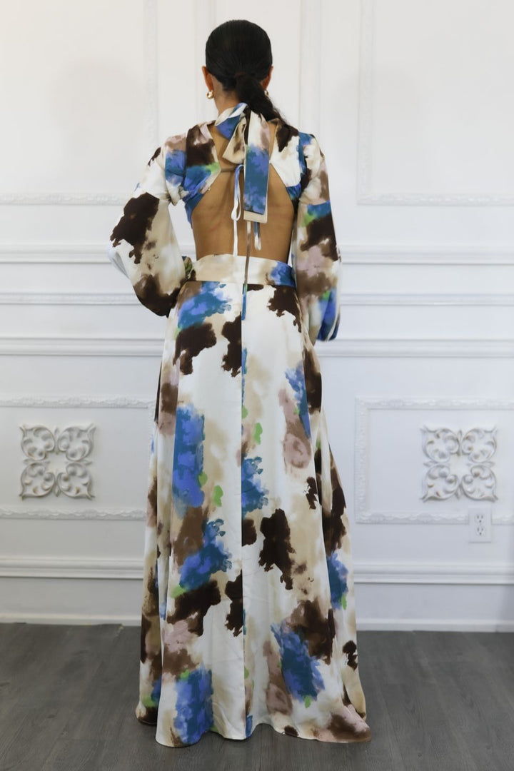 Paint Me Bubble Sleeves Cut Out Maxi Dress