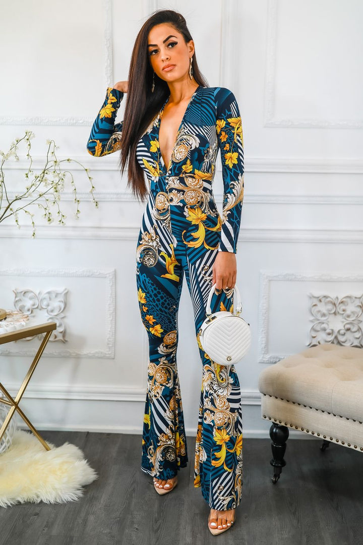 Rich and Ready Deep V Neck Jumpsuit