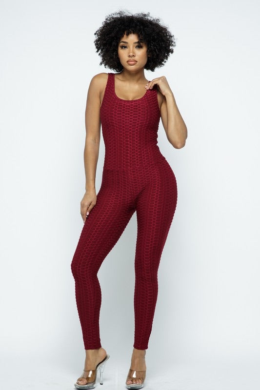 Scrunch Butt Lifting Anti Cellulite Honeycomb Textured Jumpsuit - SURELYMINE